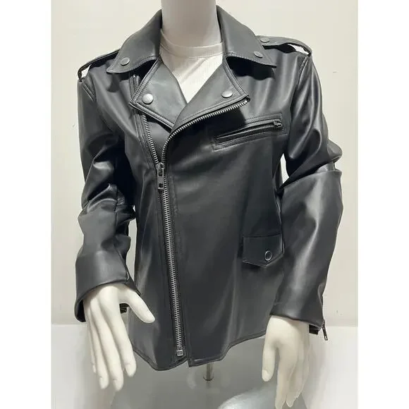 Bar III Faux Leather Moto Jacket Black Petite Small PS NWT - Picture 15 of 16